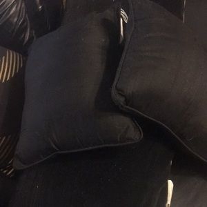 TWO NEW BLACK THROW PILLOWS, ONE HAS BEIGE TRIM !